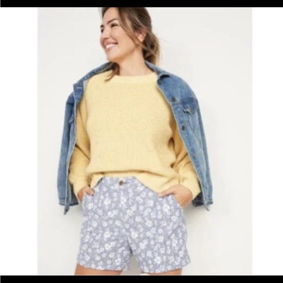 Old Navy Pants - Old Navy Floral Linen Shorts — Light Blue and White